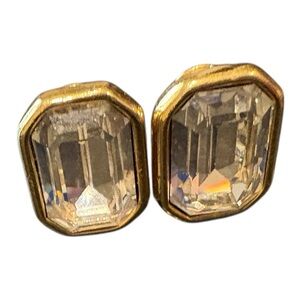 Monet Gold-Tone Clip-On Earrings Emerald Cut Crystals Classic Glam Style JB7